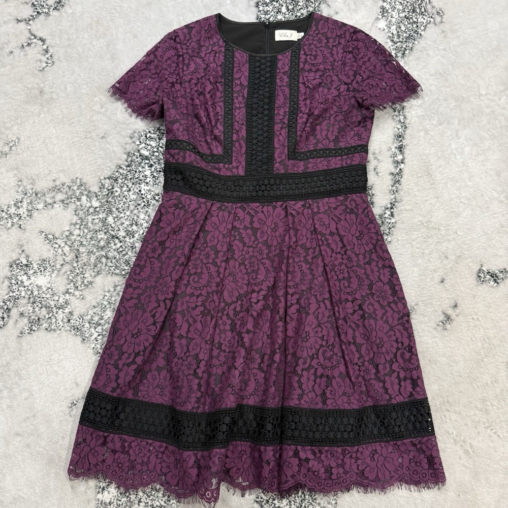 Eliza J Purple Lace Fit Flare Dress Womens Size 12 Cocktail Party Wedding Guest‎